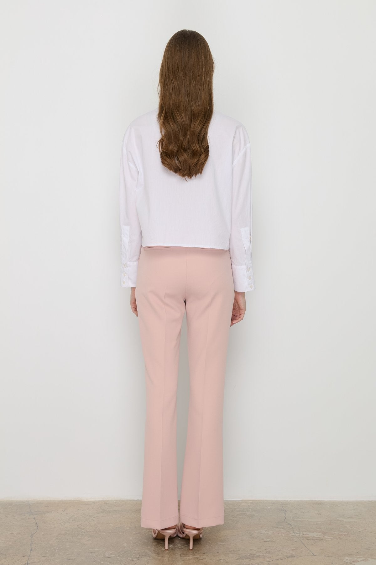 Ironed Crease Spanish-Style Flare Trousers - Salmon