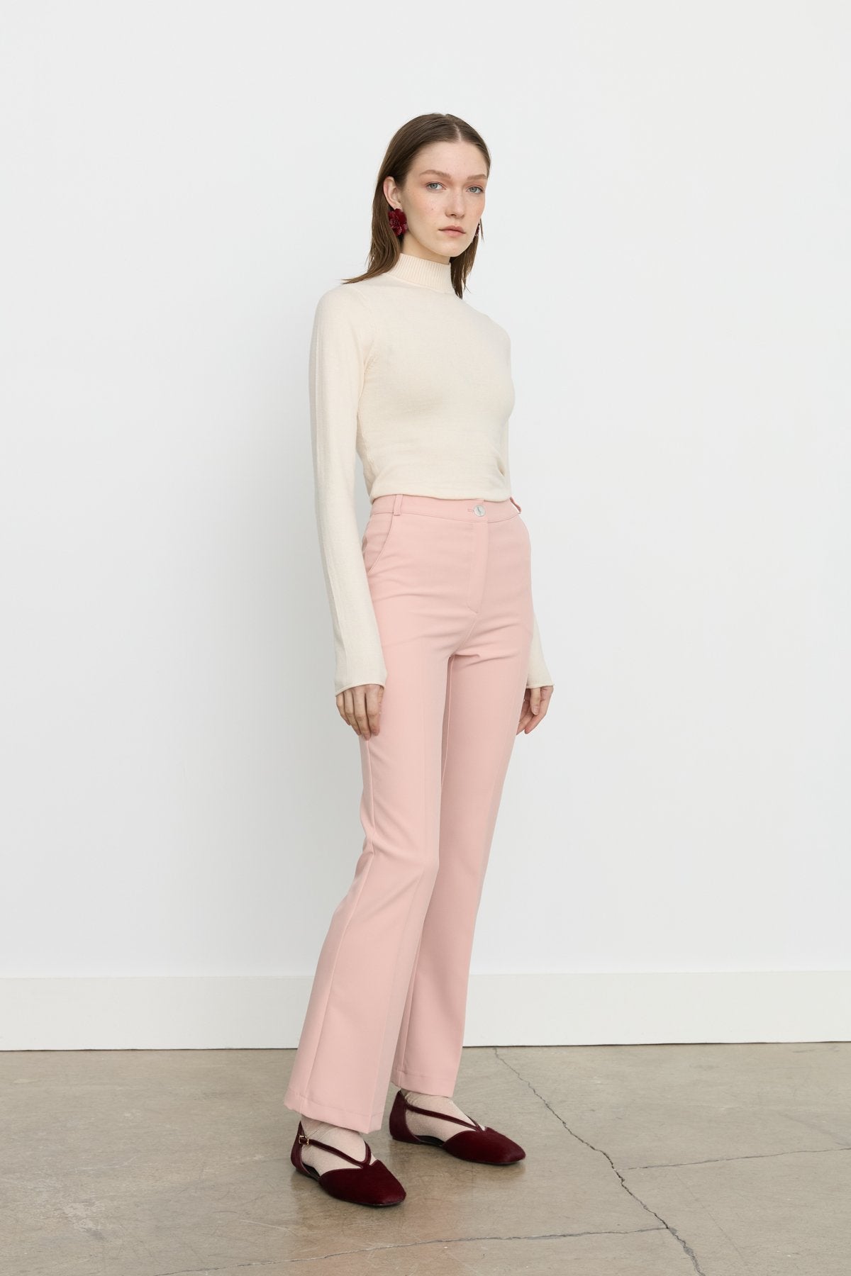 Ironed Crease Spanish-Style Flare Trousers - Salmon
