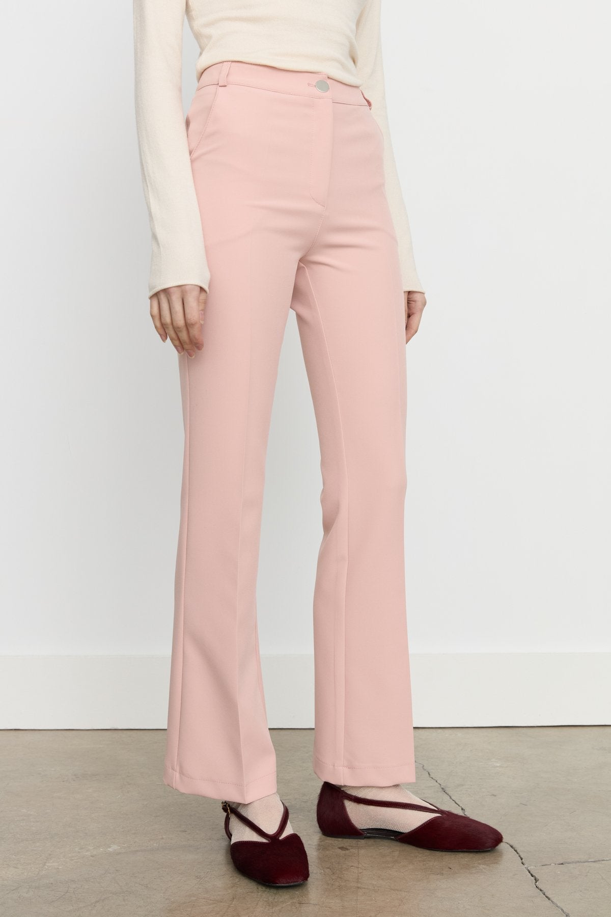 Ironed Crease Spanish-Style Flare Trousers - Salmon