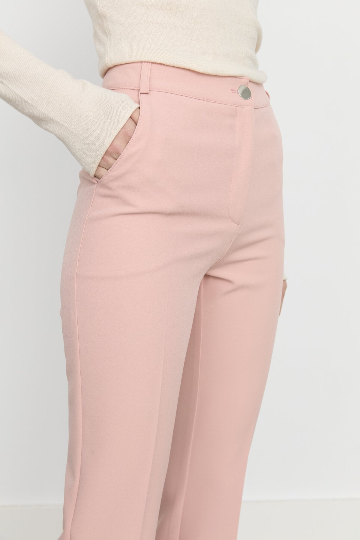 Ironed Crease Spanish-Style Flare Trousers - Salmon