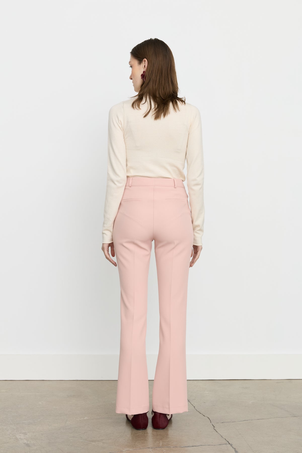 Ironed Crease Spanish-Style Flare Trousers - Salmon