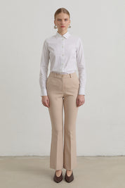 Ütü İzli İspanyol Paça Basic Pantolon - Taş