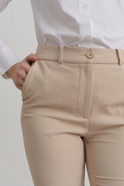 Ütü İzli İspanyol Paça Basic Pantolon - Taş