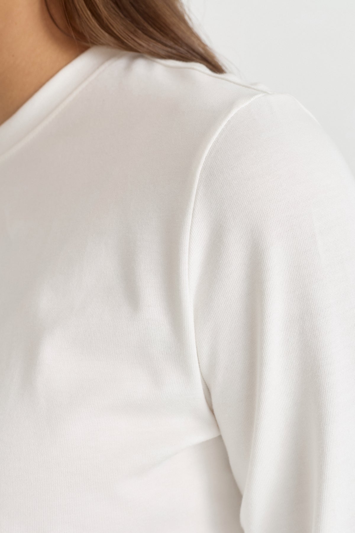 Uzun Kollu Basic Pamuk T-Shirt - Ekru