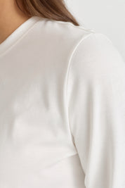 Uzun Kollu Basic Pamuk T-Shirt - Ekru