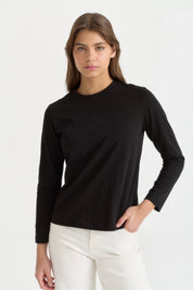 Uzun Kollu Basic Pamuk T-Shirt - Siyah