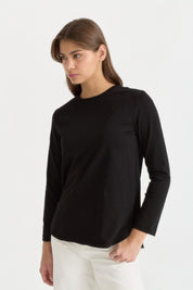 Uzun Kollu Basic Pamuk T-Shirt - Siyah