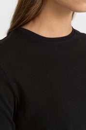 Uzun Kollu Basic Pamuk T-Shirt - Siyah