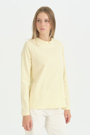 Uzun Kollu Basic Pamuk T-Shirt - Tereyağ Sarısı