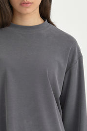Uzun Kollu Crop Basic T-Shirt - İndigo
