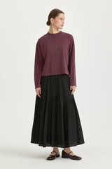 Uzun Kollu Crop Basic T-Shirt - Mürdüm