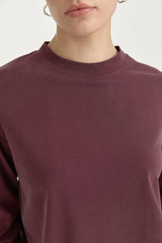 Uzun Kollu Crop Basic T-Shirt - Mürdüm