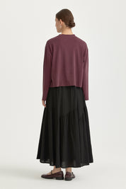 Uzun Kollu Crop Basic T-Shirt - Mürdüm
