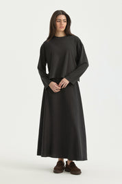 Uzun Kollu Crop Basic T-Shirt - Siyah