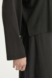 Uzun Kollu Crop Basic T-Shirt - Siyah
