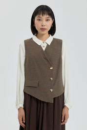 V-Neck Button-Down Vest - Brown