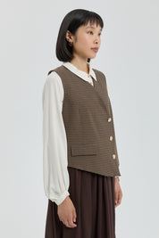 V-Neck Button-Down Vest - Brown