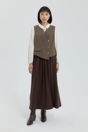 V-Neck Button-Down Vest - Brown