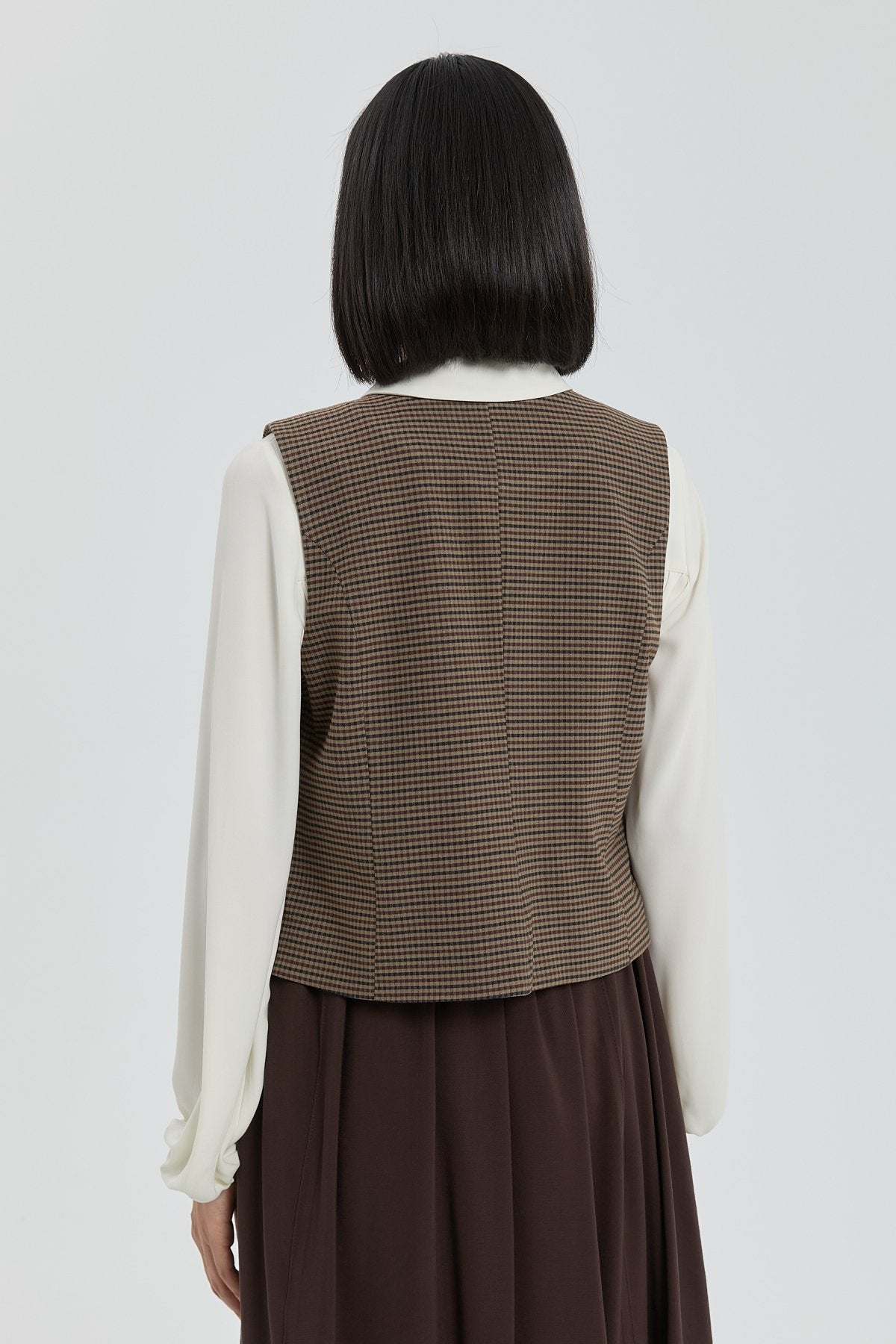 V-Neck Button-Down Vest - Brown