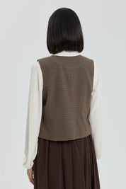 V-Neck Button-Down Vest - Brown