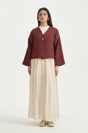 V-Neck Thin Quilted Cotton Jacket - Burgundy