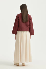 V-Neck Thin Quilted Cotton Jacket - Burgundy