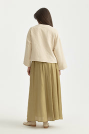 V-Neck Thin Quilted Cotton Jacket - Cream