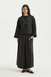 V-Neck Thin Quilted Cotton Jacket - Black