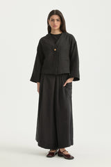 V-Neck Thin Quilted Cotton Jacket - Black