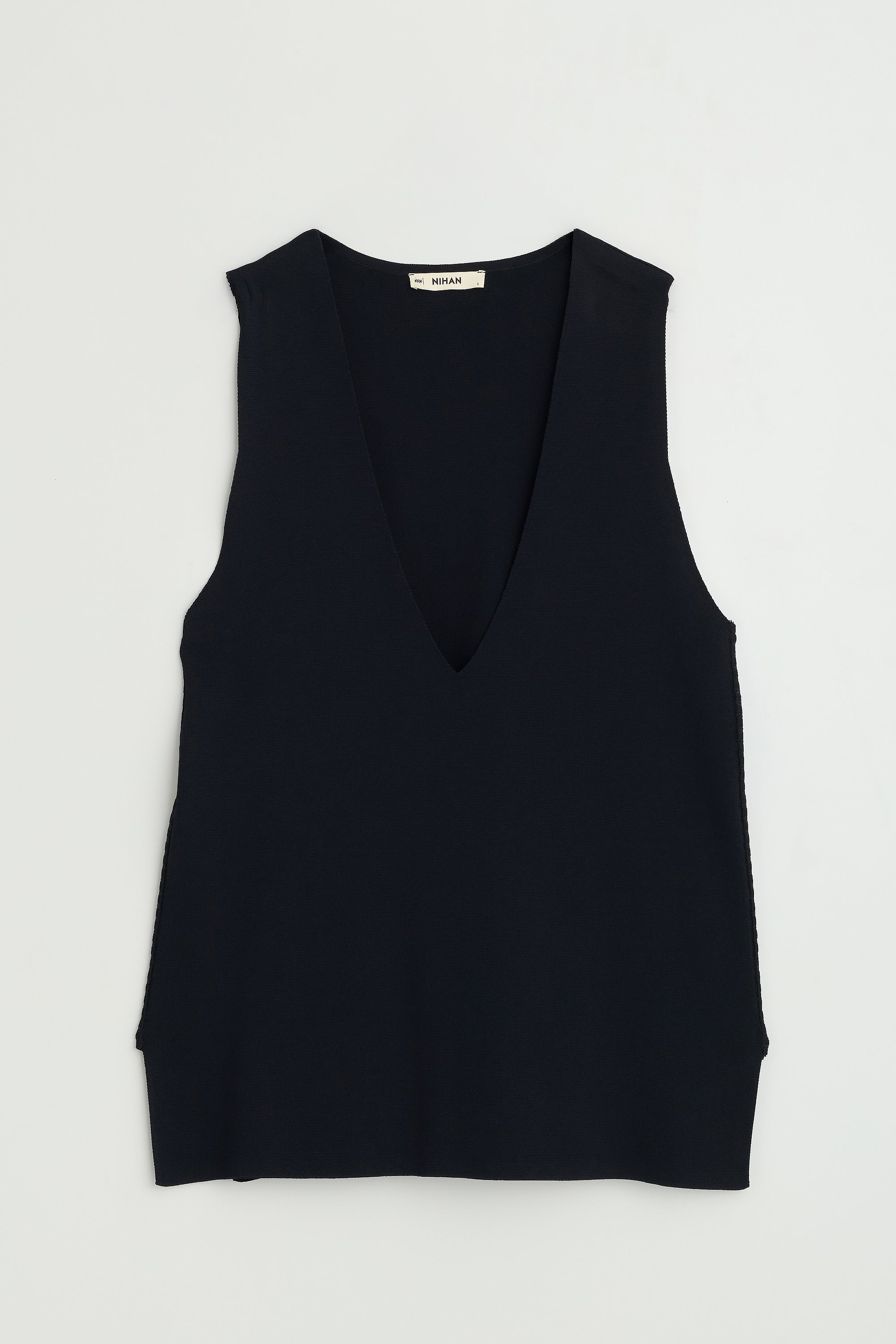 V Yaka Rayon Süveter - Siyah
