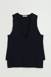 V Yaka Rayon Süveter - Siyah