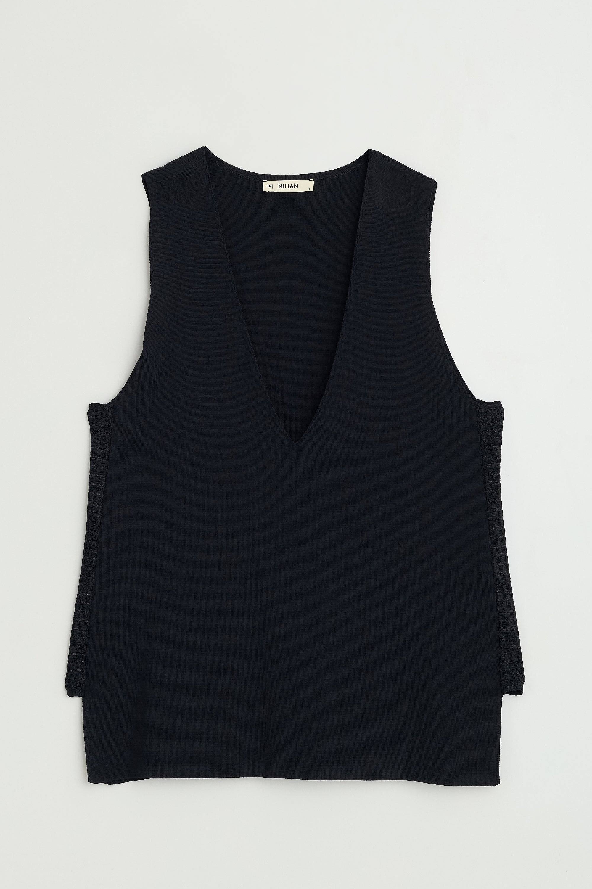 V Yaka Rayon Süveter - Siyah
