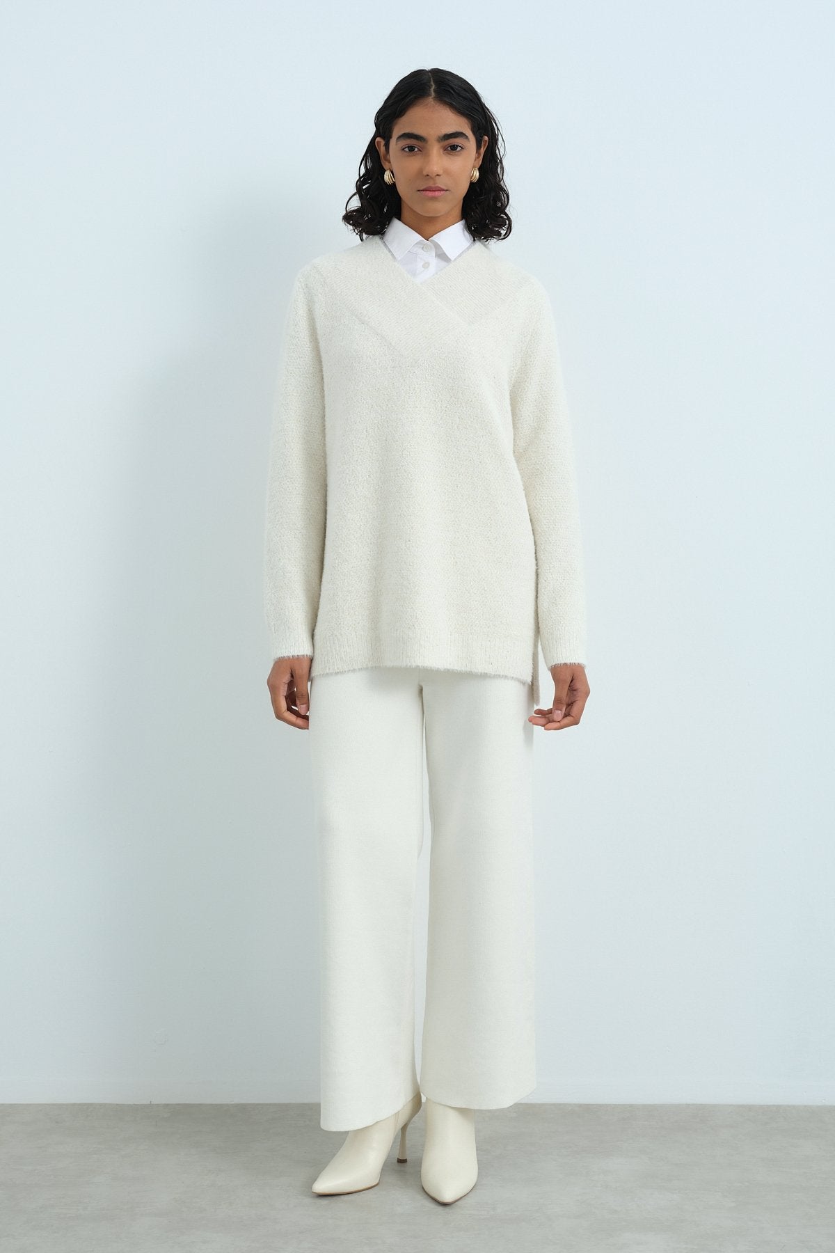 V-Neck Knit Tunic - Ecru