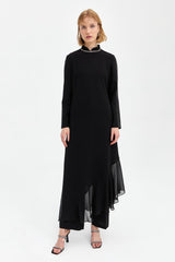 Ruffle Detail Pants and Tunic Set - Black