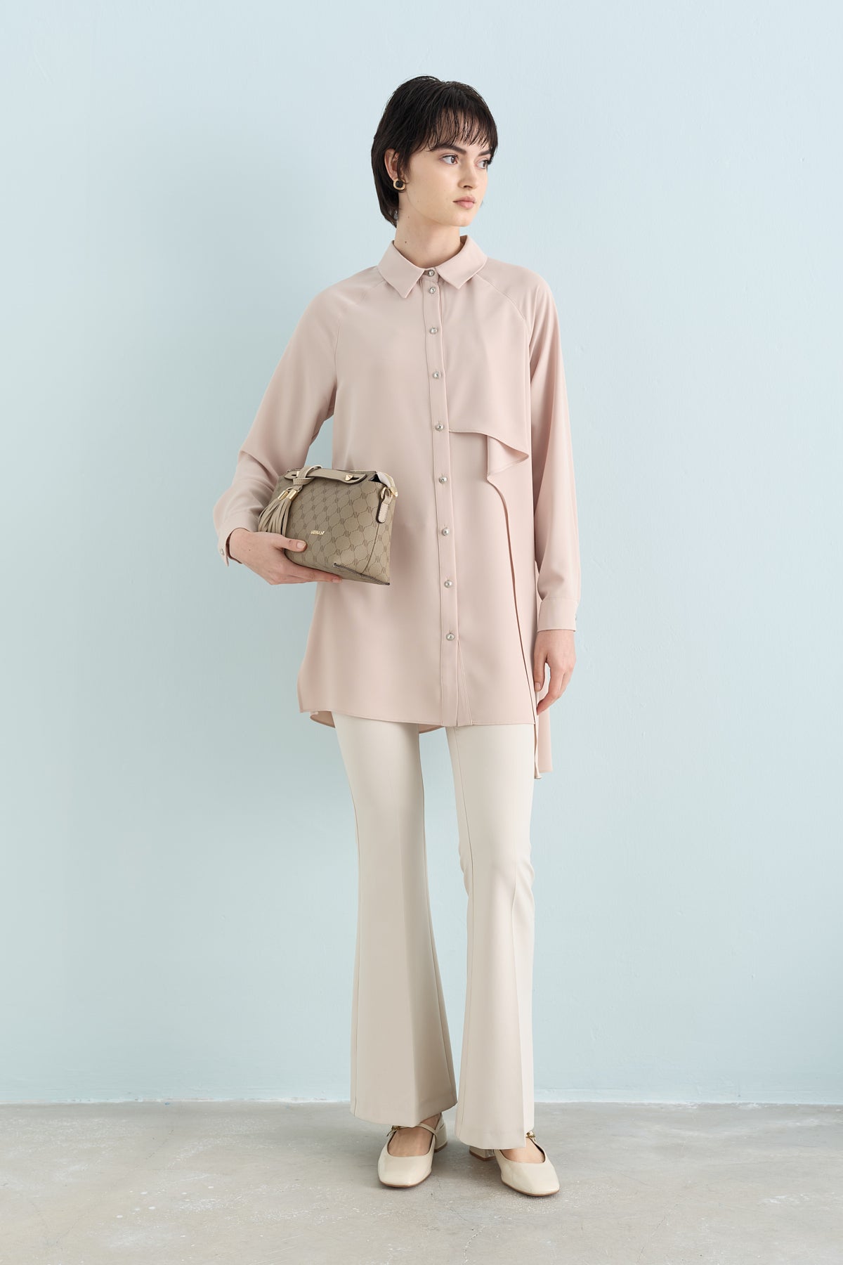 Flounce Detail Tunic - Beige