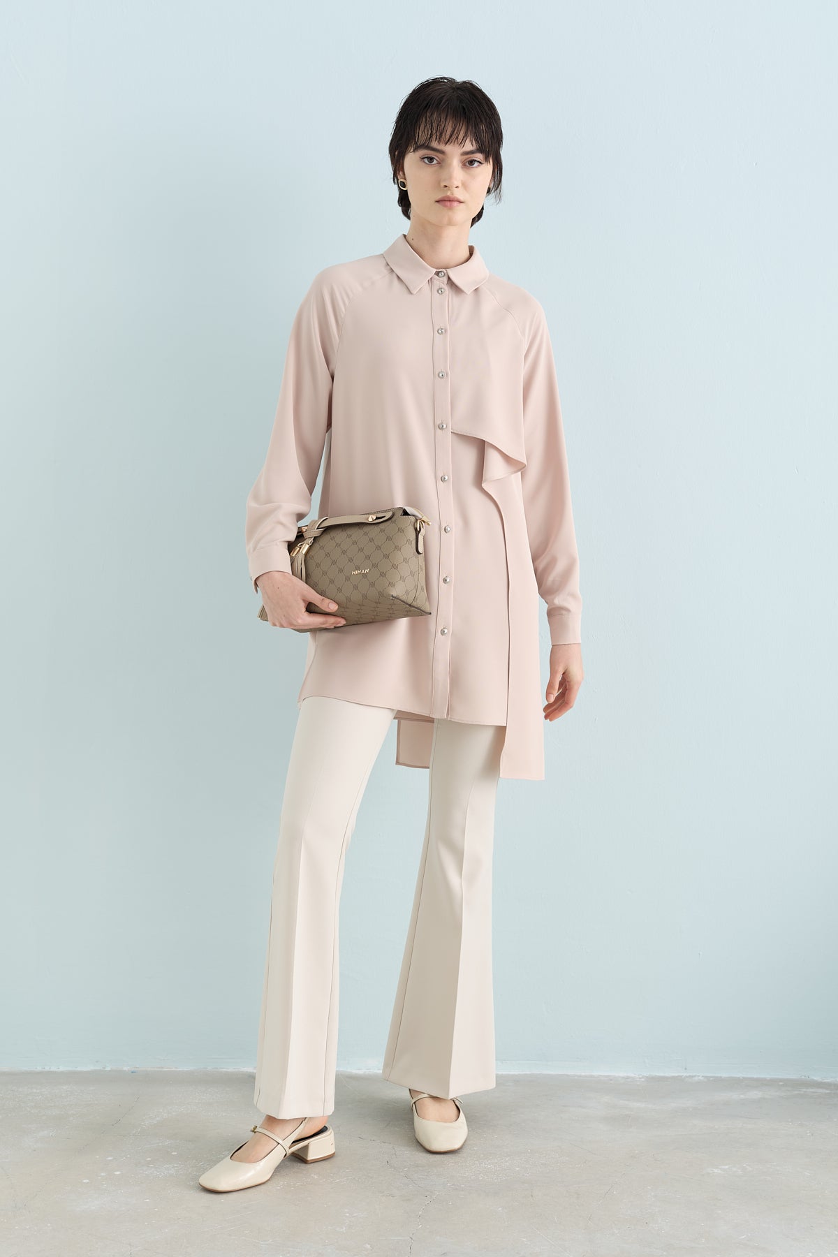 Flounce Detail Tunic - Beige