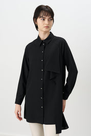 Volan Detaylı Tunik - Siyah