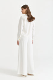 Volan ve Büzgü Detaylı Şık Bluz - Ekru