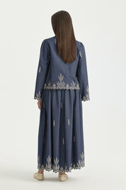 Ruffled Bow Embroidered Cotton Shirt - Indigo