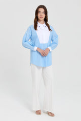 Striped Poplin Tunic with Collar Accessory - Light Blue