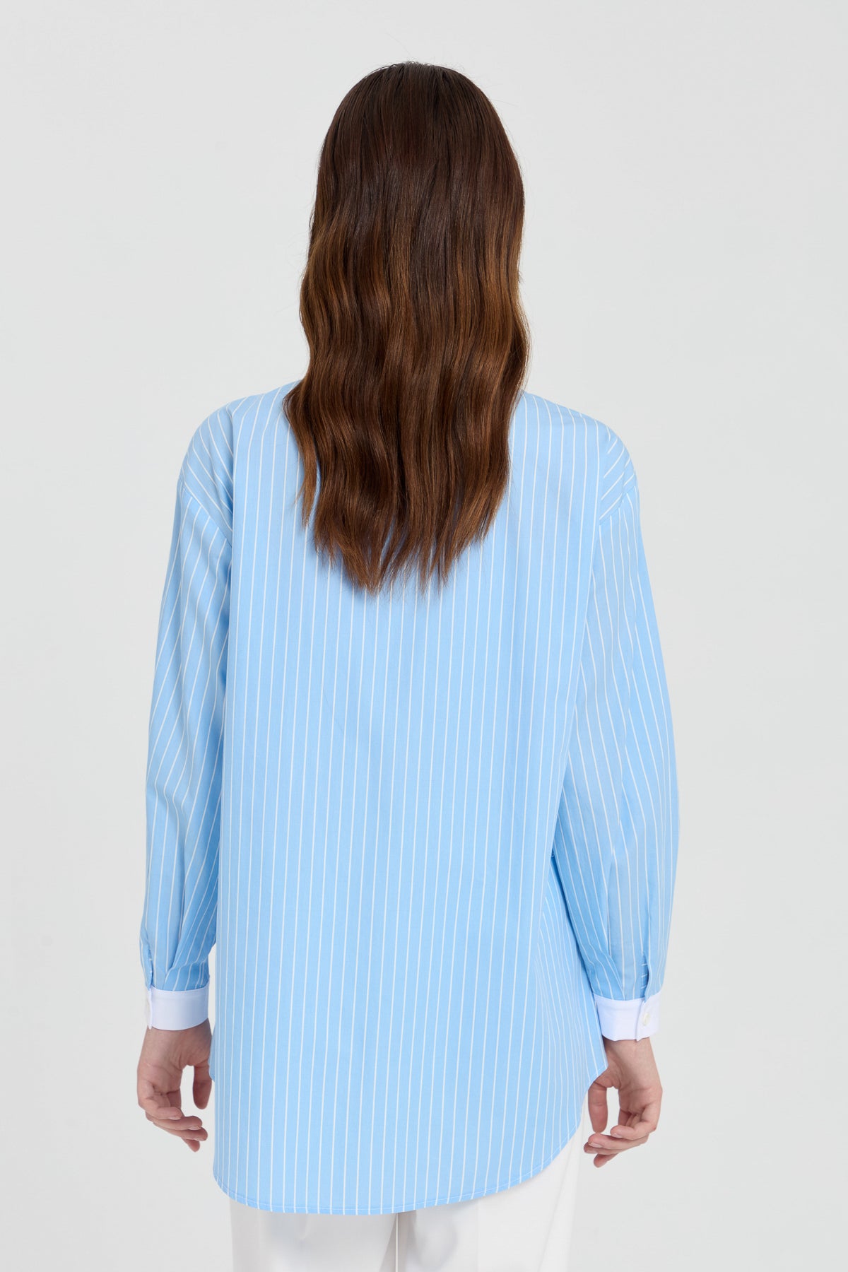 Striped Poplin Tunic with Collar Accessory - Light Blue