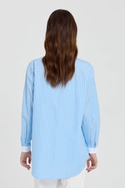 Striped Poplin Tunic with Collar Accessory - Light Blue