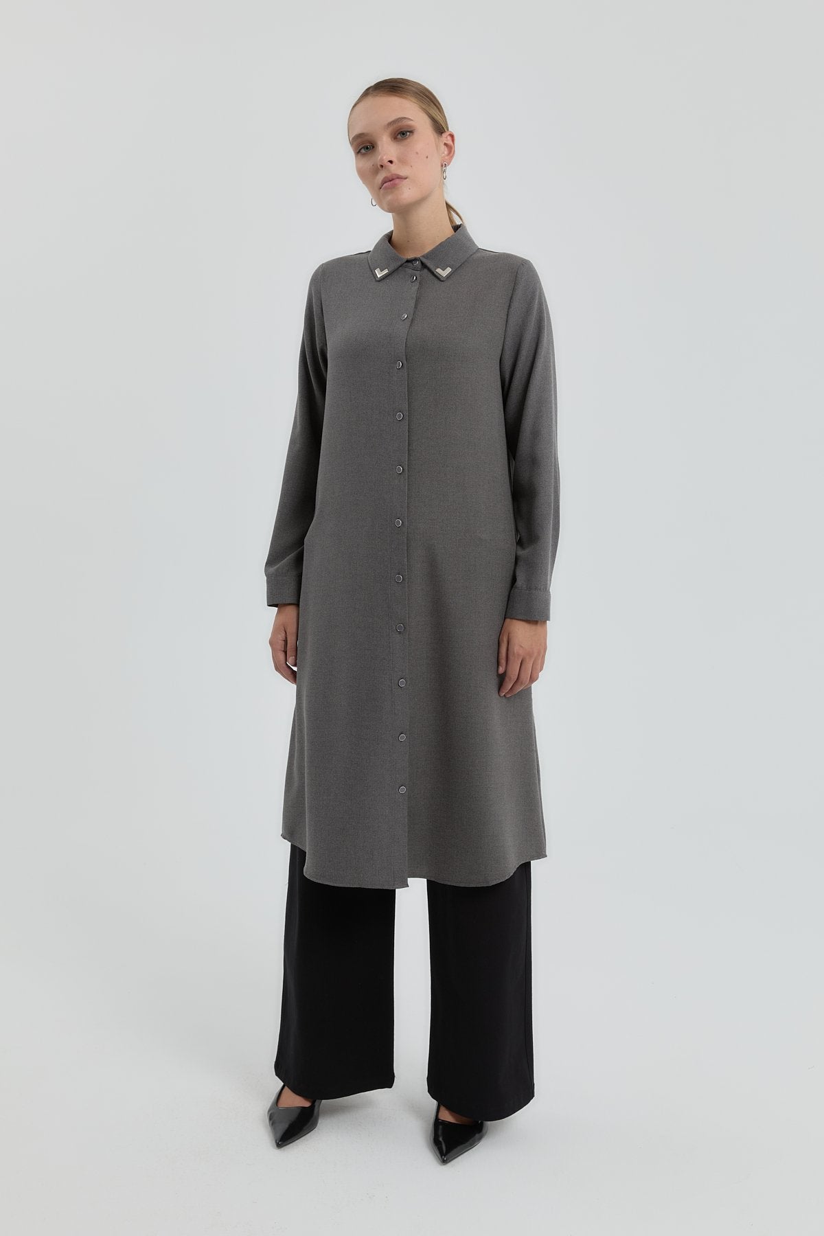 Tunic with Collar Accessory - Dark Gray