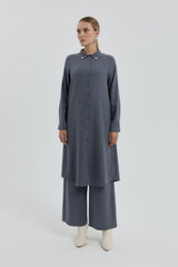 Yaka Aksesuarlı Tunik - Gri