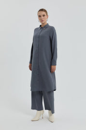 Yaka Aksesuarlı Tunik - Gri