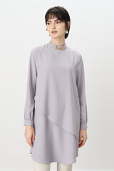 Ruffled Tunic with Collar Accessory - Grey