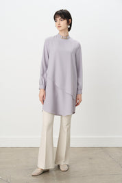 Ruffled Tunic with Collar Accessory - Grey