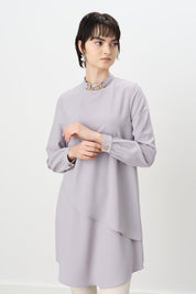 Ruffled Tunic with Collar Accessory - Grey