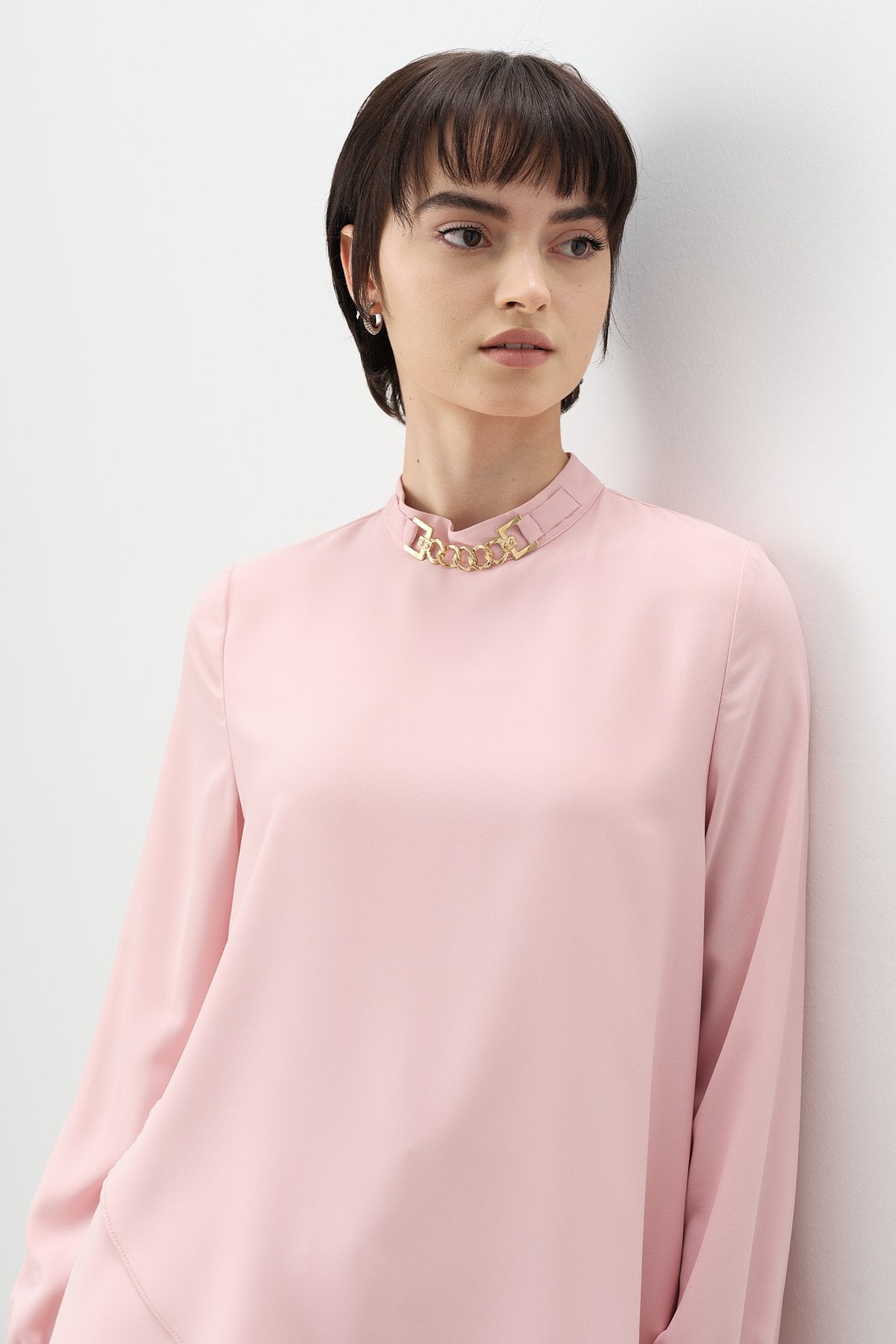 Ruffled Tunic with Collar Accessory - Powder Pink