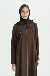 Lyocell Robe with Collar Detail and Piping - Coffee